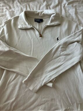 Ralph Lauren Cream Quarter-Zip Pullover with Pony Logo